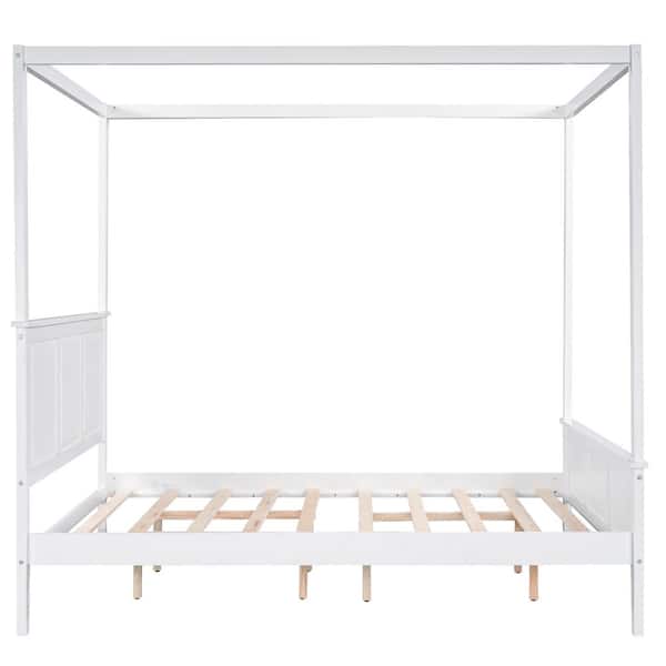 Unbranded 83.5 in. White Queen Size Contemporary Pine Canopy Platform Bed Frame