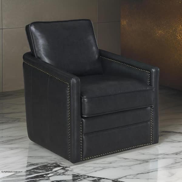Benjara Black Faux Leather Arm Chair with Barrel Design