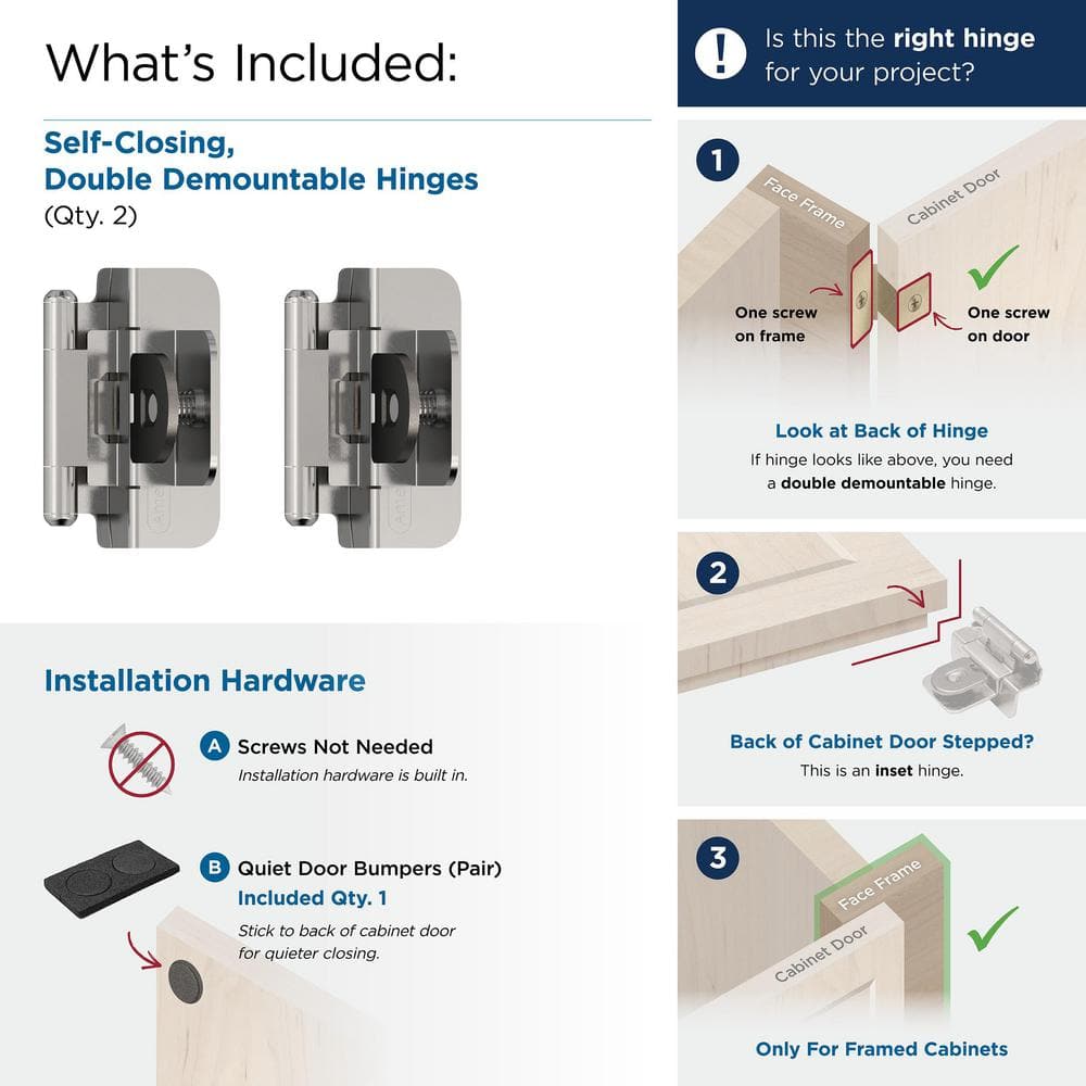 Polished Chrome 3/8 Inch Inset Double Demountable Cabinet Hinge