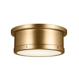 Serca 14.25 in. 2-Light Brushed Natural Brass Traditional Hallway Flush Mount Ceiling Light