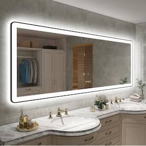 84 in. W x 32 in. H Rectangular Framed Front & Back LED Lighted Anti-Fog Wall Bathroom Vanity Mirror in Tempered Glass