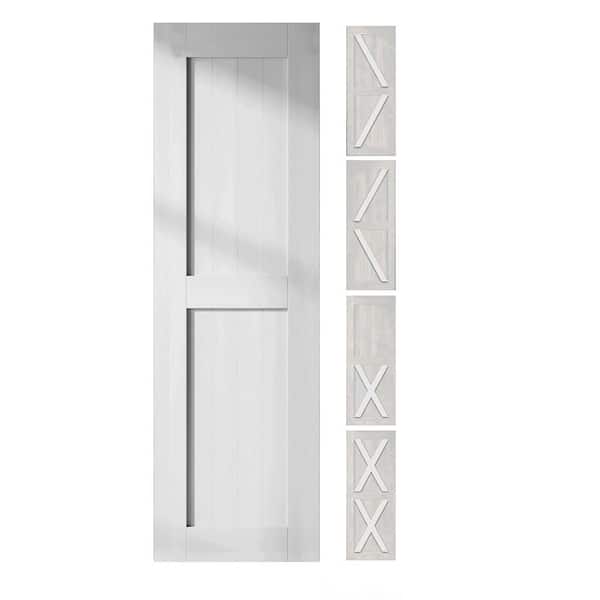 HOMACER 24 in. x 80 in. 5-in-1 Design White Solid Natural Pine Wood Panel Interior Sliding Barn Door Slab with Frame
