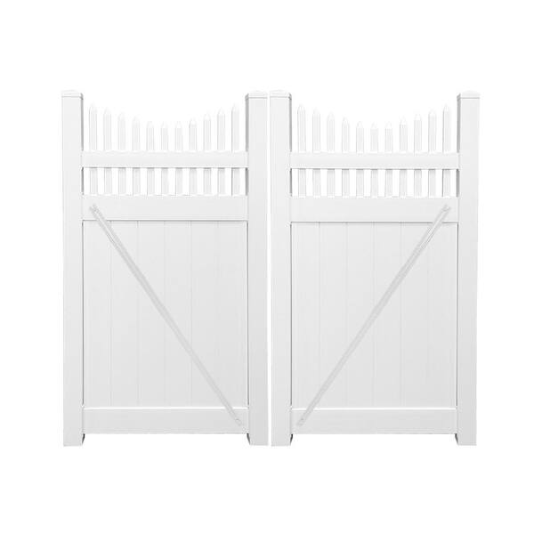 Weatherables Halifax 7.4 ft. W x 6 ft. H White Vinyl Privacy Fence Double Gate Kit
