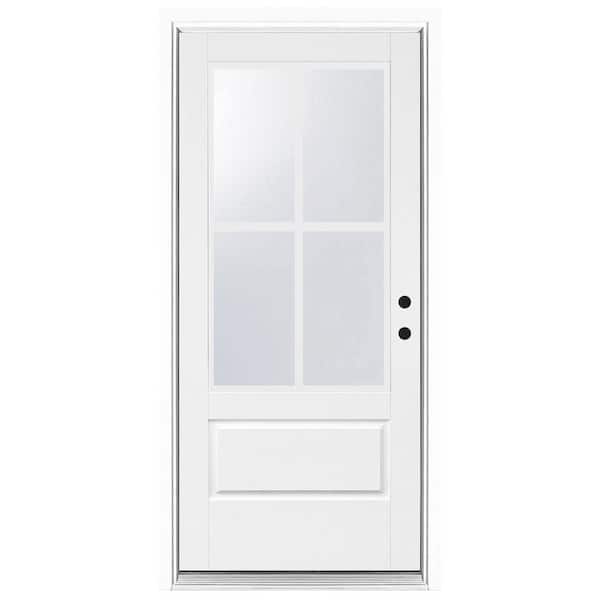 MP Doors 36 in. x 80 in. 3/4 Lite Left-Hand Inswing 4 lite SDL LoE Glass Finished White Fiberglass Prehung Front Door