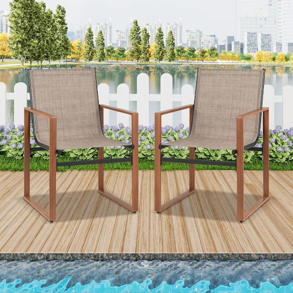 Liviza Metal Outdoor Dining Chair with Breathable Seat (Set of 2)