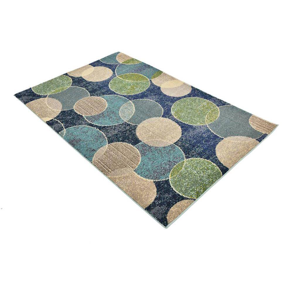 Navy Blue Abstract Synthetic 4' x 6' Stain-Resistant Rug