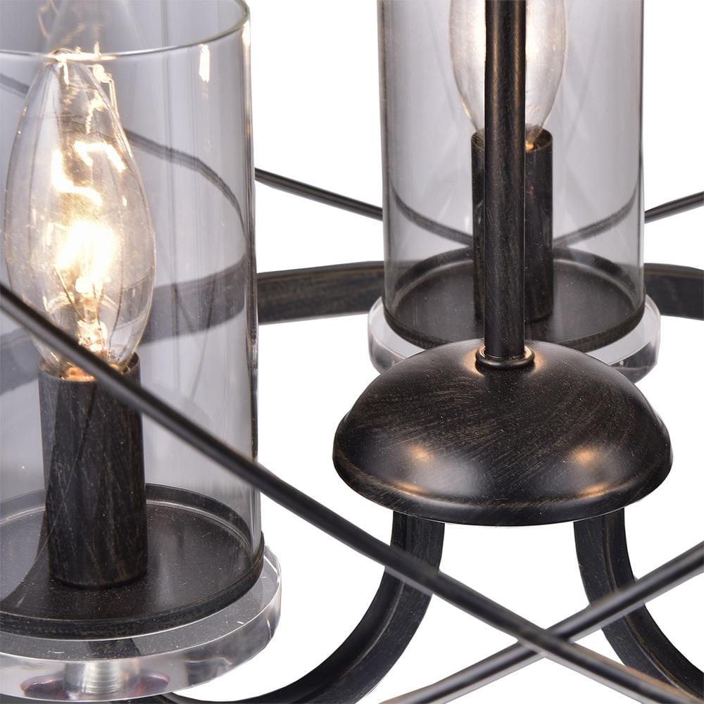 Black Lantern Style 3-Light Chandelier with Glass Shades