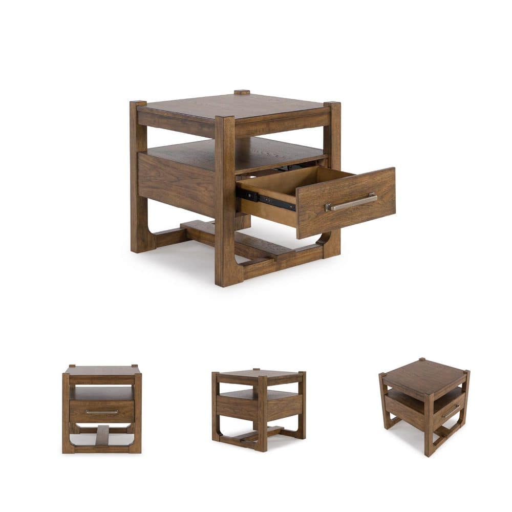 Cabalynn 24.38 in. Light Brown Square Wood End Table with Shelf, Drawer - thumbnail 9
