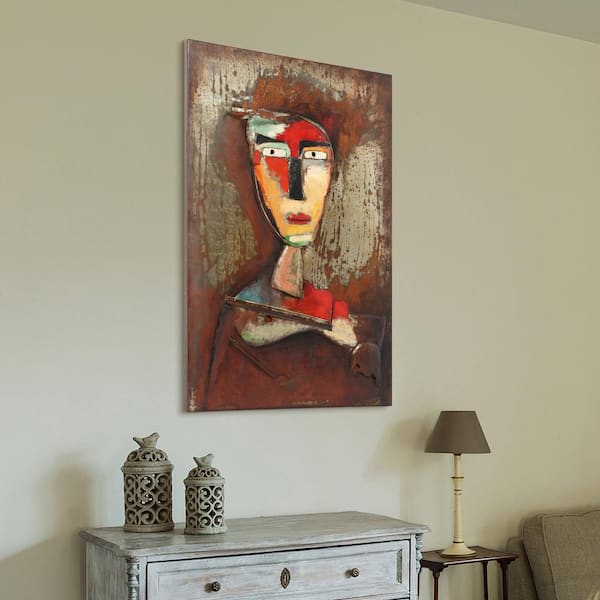 Empire Art Direct 48 in. x 32 in. "Homme 3" Mixed Media Iron Hand Painted Dimensional Wall Art