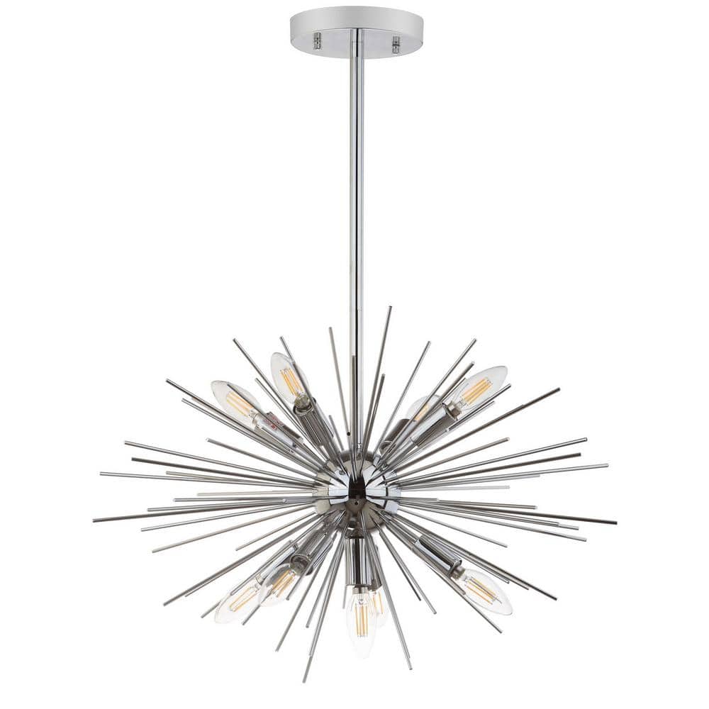 Contemporary Sunburst Silver Pendant with Sputnik Lights