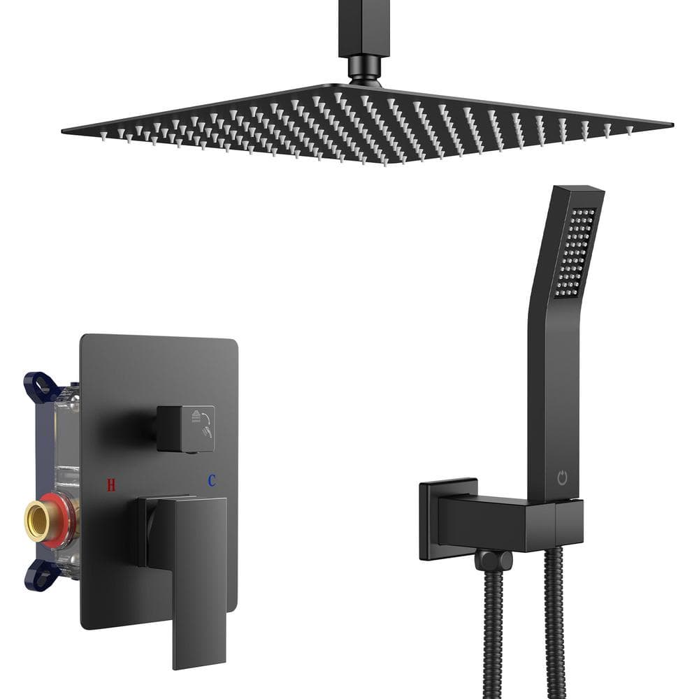 10 in. 2-Jet High-Pressure Rainfall Bathroom Shower System in Matte Black w