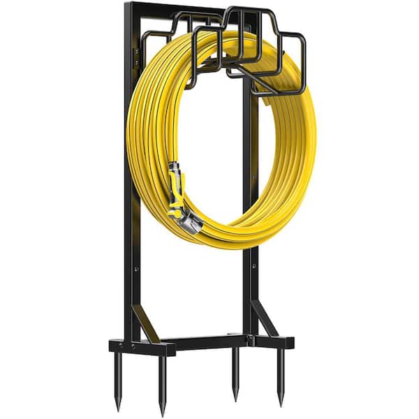 AULEDIO Garden Hose Reel Holder Detachable Metal Free Standing Hose Stand, Black