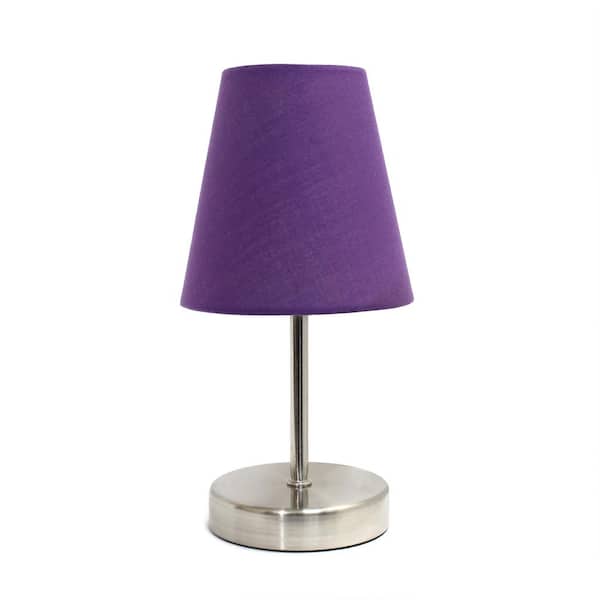 Creekwood home 10.5 in. Purple Traditional Petite Metal Stick Bedside Table Desk Lamp in Sand Nickel with Fabric Empire Shade