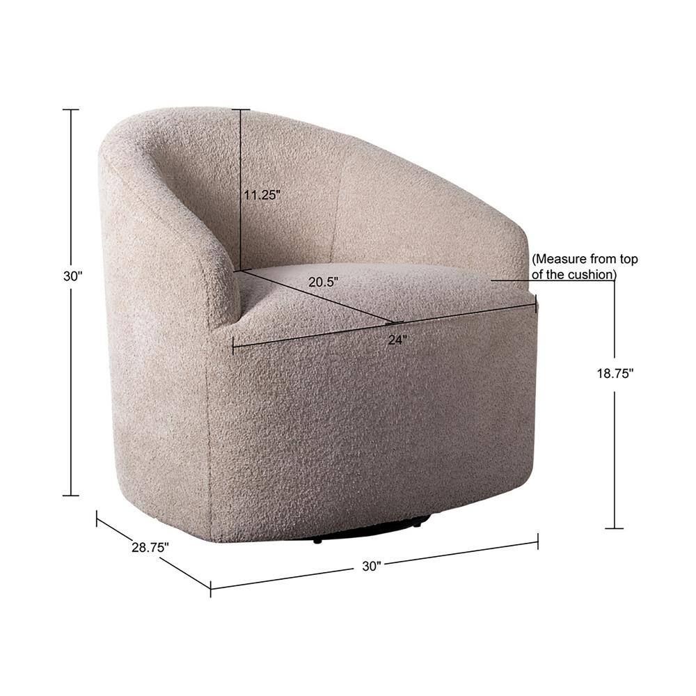 Beige Barrel Swivel Accent Chair with Wood Base