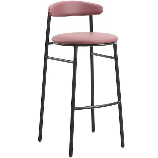 Leisuremod Lume Series Burgundy Modern 29.5 in. Bar Stool Upholstered in Polyester with Powder Coated Steel Legs