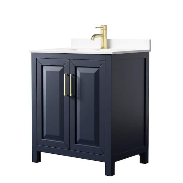 Wyndham Collection Daria 30 in. W x 22 in. D Single Vanity in Dark Blue with Cultured Marble Vanity Top in White with White Basin