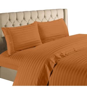 4-Piece Spice 1200-Thread Count 100% Egyptian Cotton Deep Pocket Stripe Full Bed Sheets