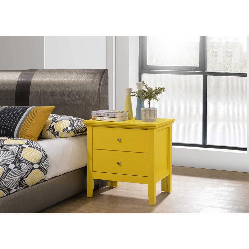 Primo 2-Drawer Yellow Nightstand (24 in. H x 19 in. W x 15.5 in. D)