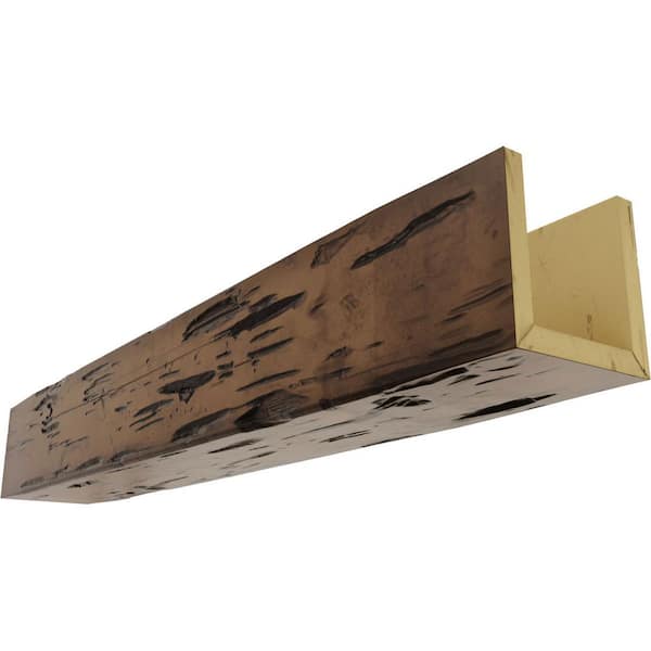 Ekena Millwork 4 in. x 4 in. x 10 ft. 3-Sided (U-Beam) Pecky Cypress Premium Aged Faux Wood Ceiling Beam