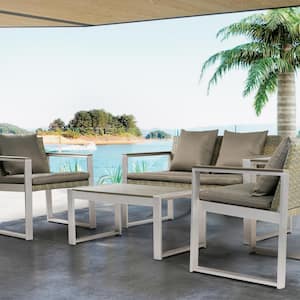 4-Piece Aluminum and Rattan Modern Sofa Seating Group Patio Conversation Set