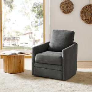 Lauren CHARCOAL Transitional Wooden Upholstered Living Room Swivel Chair with Metal Base