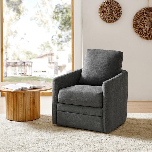 JAYDEN CREATION Lauren CHARCOAL Transitional Wooden Upholstered Living Room Swivel Chair with Metal Base
