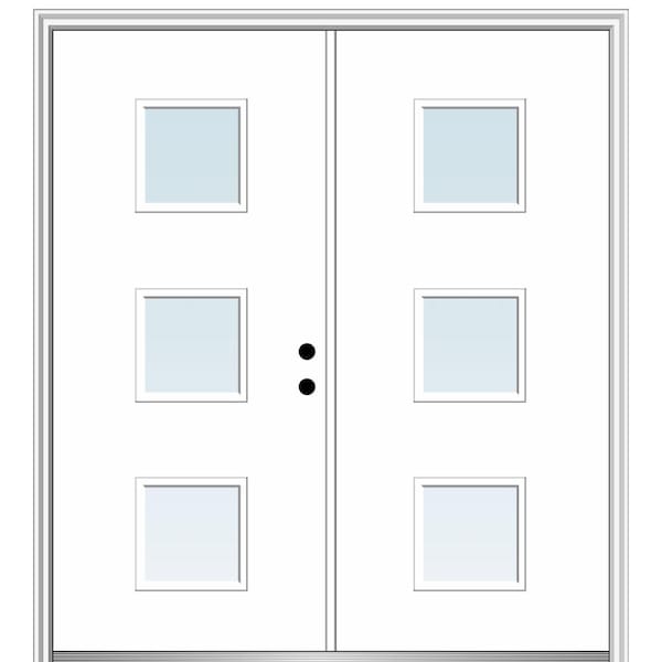 MMI Door Aveline 60 in. x 80 in. Left-Hand Inswing 3-Lite Clear Low-E Primed Fiberglass Prehung Front Door on 6-9/16 in. Frame
