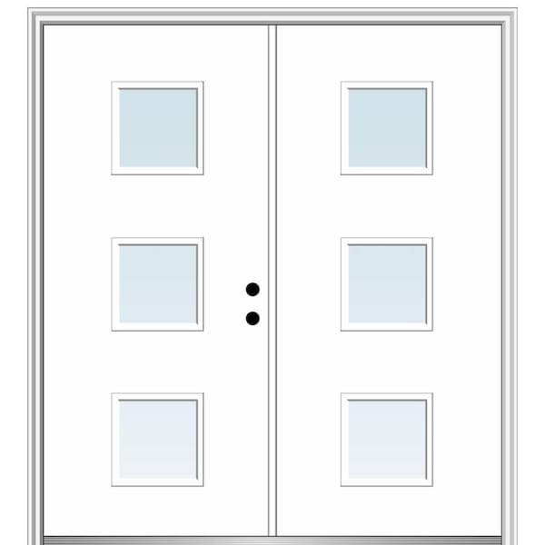 MMI DOOR Aveline 72 in. x 80 in. Left-Hand Inswing 3-Lite Clear Low-E Primed Fiberglass Prehung Front Door on 4-9/16 in. Frame