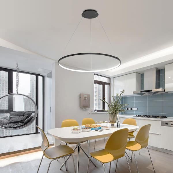 UMEILUCE Circle 1-Light Dimmable Integrated LED Black Chandelier