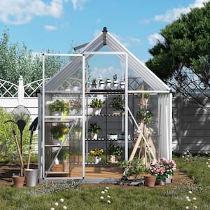 6 ft. W x 8 ft. D Polycarbonate Greenhouse For Outdoors, Walk-in Green House Kit with Adjustable Roof Vent