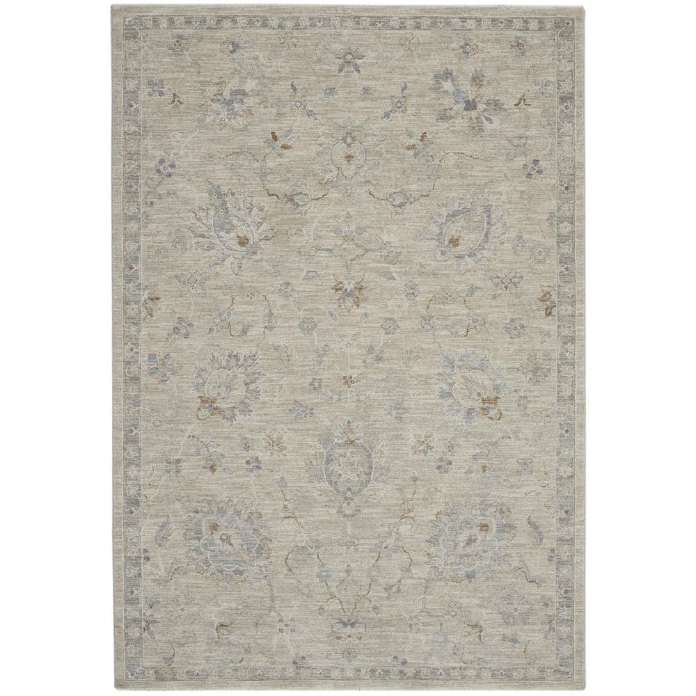 HomeRoots 5 ft. x 8 ft. Beige and Gray Floral Medallion Area Rug ...