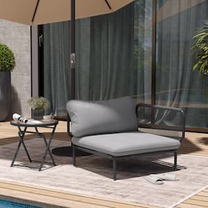 1-Piece Metal Outdoor Sectional Sofa with Dark Gray Cushions 2-Armrest