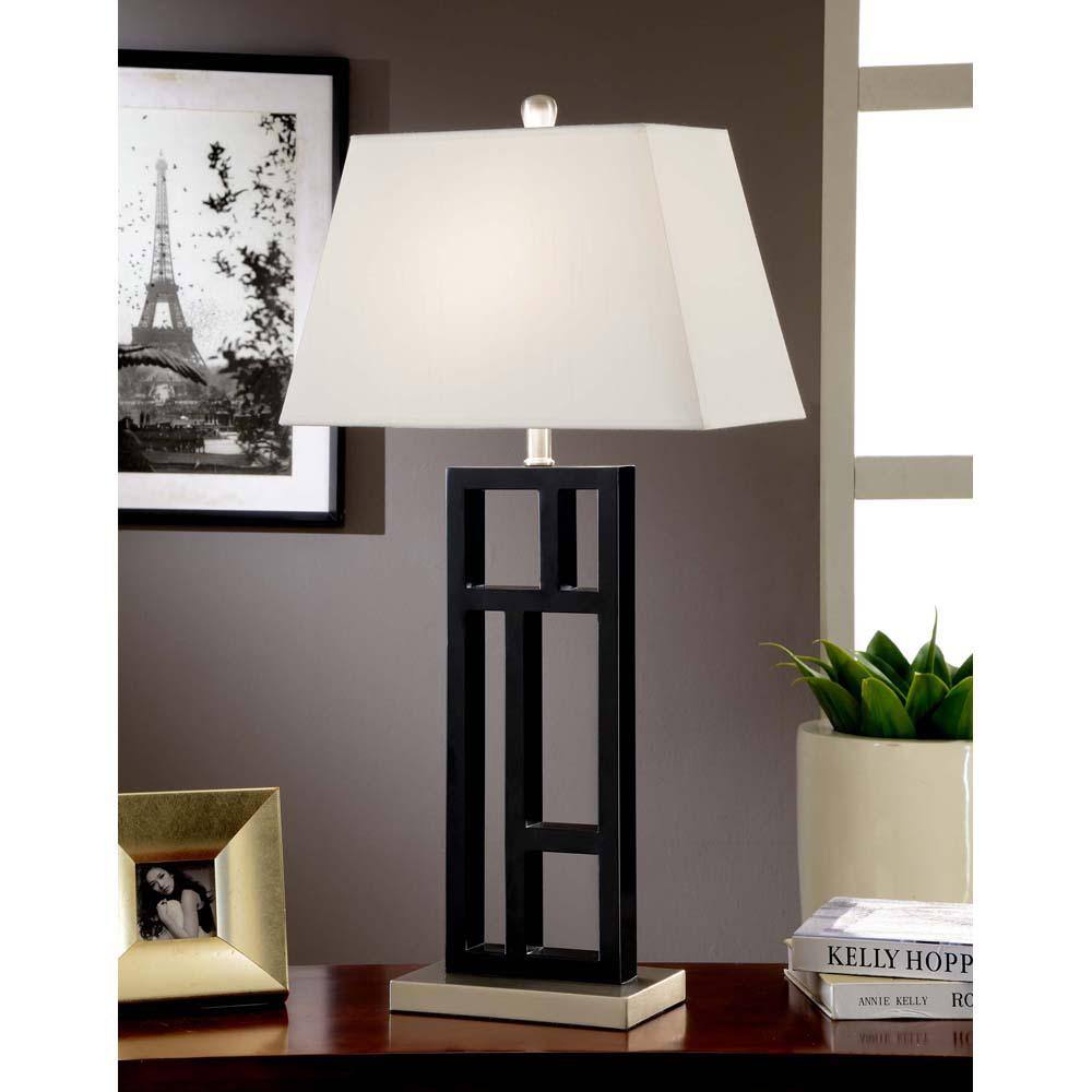 31-Inch Black and Steel Geometric Metal Table Lamp with Empire Shade