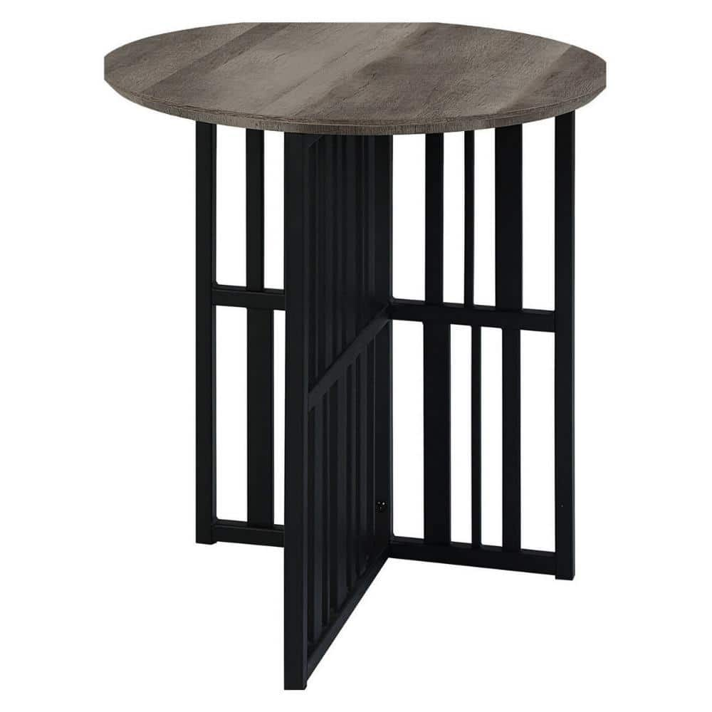 Benjara 22.05 in. Brown and Black Round Wood End/Side Table with Metal ...