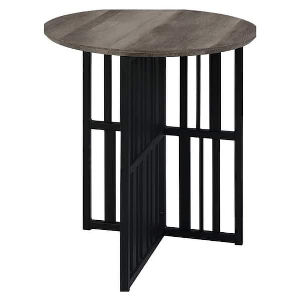 Benjara 22.05 in. Brown and Black Round Wood End/Side Table with Metal Frame