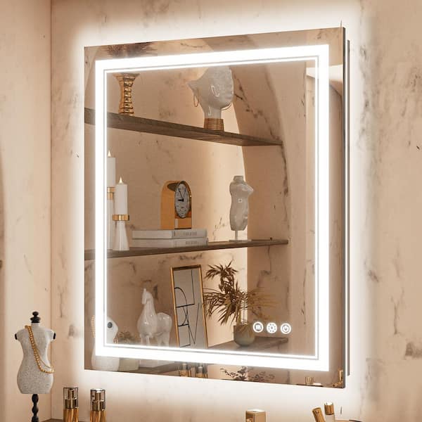 Keonjinn 30 In W X 36 In H Rectangular Frameless Led Light Anti Fog Wall Bathroom Vanity