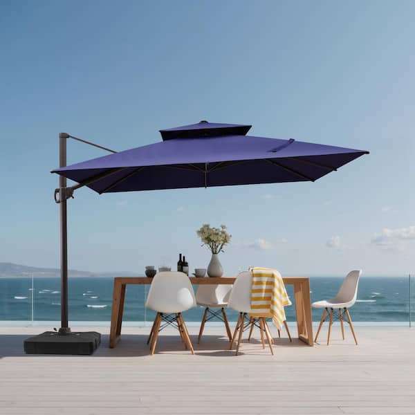 double patio umbrella tilt AreShark 11×11FT Double-Top Cantilever Umbrella, Square Offset with 360 Degree Rotation, Heavy Duty Patio Umbrella for Garden Deck Pool, 5 Angles, Lake Blue (Base Not Include) suitable for multiple outdoor scenarios Garvee Heavy Duty 10x10ft Square
