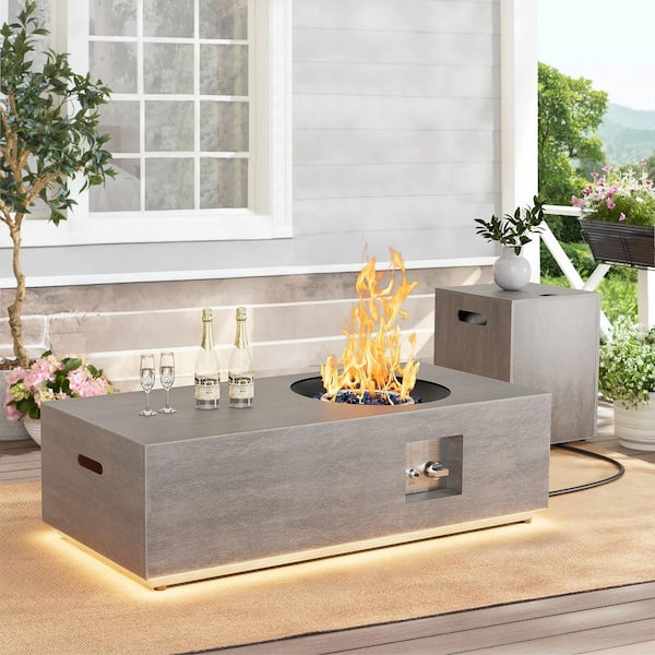 48 in. 50,000 BTU Rectangle Outdoor Propane Gas Fire Pit Table in Brown with Golden Light