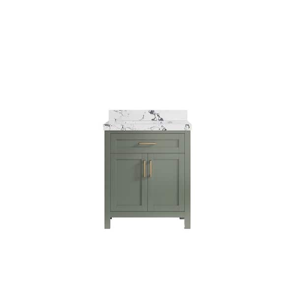 Willow Collections Cambridge 30 in. Single Sink Freestanding Evergreen Bath Vanity with Viola Night Quartz Top Unassembled