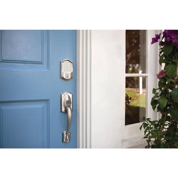 Schlage - Camelot Satin Nickel Electronic Encode Smart WiFi Deadbolt with Alarm