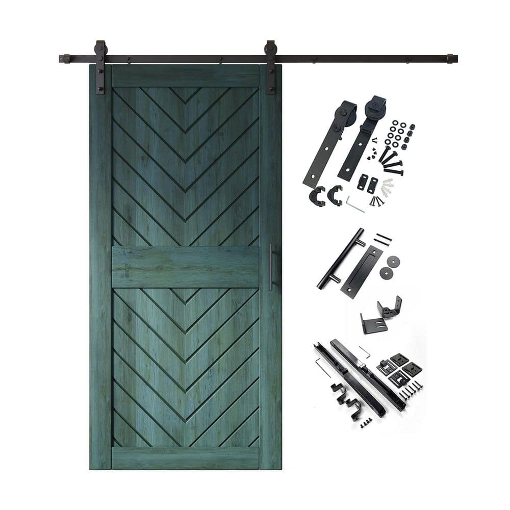 JT3 32 in. x 84 in. C-Panel Royal Pine Fishbone Design Solid Pine Wood Sliding Barn Door with Hardware Kit price history on PriceWatchPro