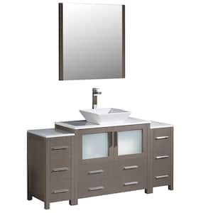Torino 60 in. Vanity in Gray Oak with Glass Stone Vanity Top in White with White Basin and Mirror