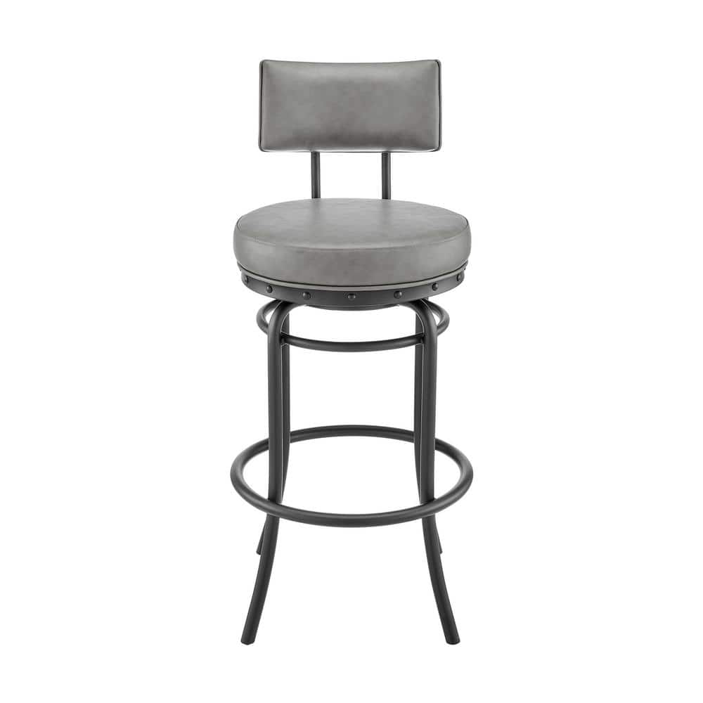 Rees 37 in. Grey Metal 26 in. Bar Stool with Faux Leather Seat