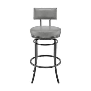 Rees 37 in. Grey Metal 26 in. Bar Stool with Faux Leather Seat