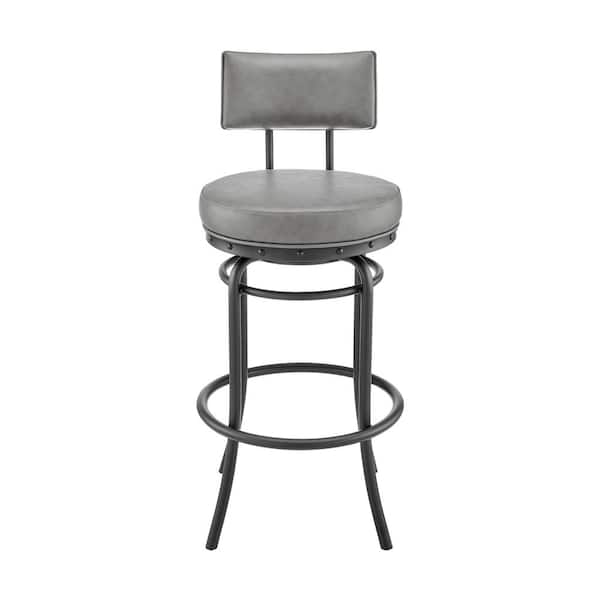 Armen Living Rees 37 in. Grey Metal 26 in. Bar Stool with Faux Leather Seat