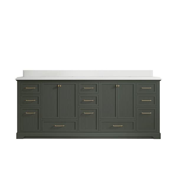Willow Collections Alys 84 in. W x 22 in. D x 36 in. H Double Sink Bath Vanity in Pewter Green with 1.5 in. White Quartz Top