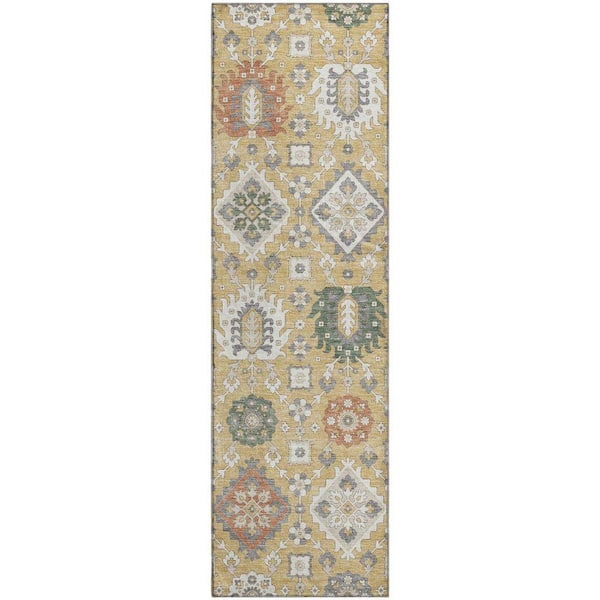 Mayfield Premium Machine Washable Abstract AMF2200 Gold 2 ft. x 7 ft. Runner Rug