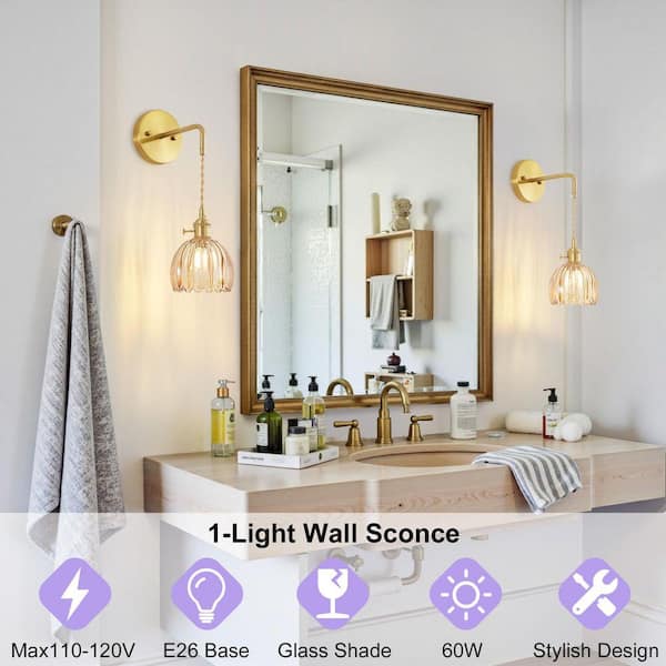 Straight Premium GILDED EDGE MODEL 10こ Deyidn Vintage 5.09 in. 1-Light Gold Modern Industrial Wall Sconce
