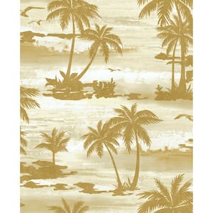 Moseley Palm Tree Off-White and Gold Paper Strippable Roll (Covers 56 sq. ft.)