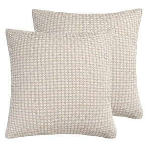 Angelica Taupe and White Lattice Pattern Cotton 26 in. x 26 in. Euro Sham - Set of 2